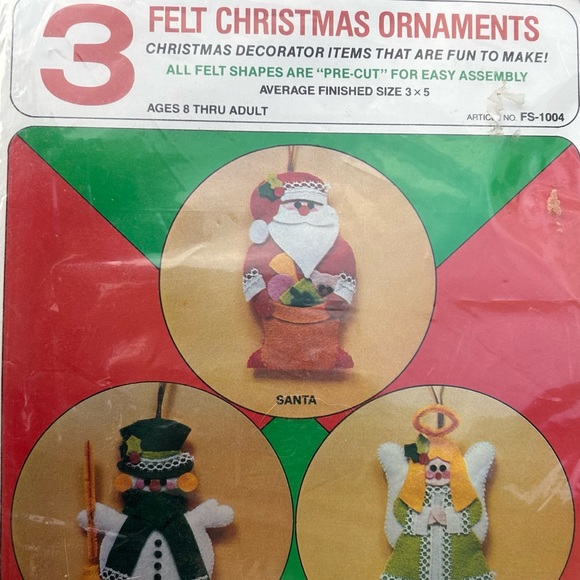 Holiday Vintage Felt Christmas Ornament Kit Makes 3 Ornaments Poshmark